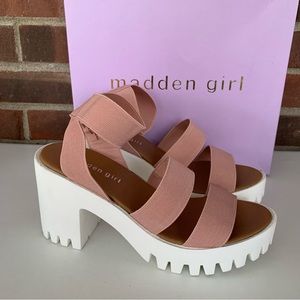 Madden Girl Women's Sohoo Blush Fabric Platform Block Strappy Sandals US 8 M